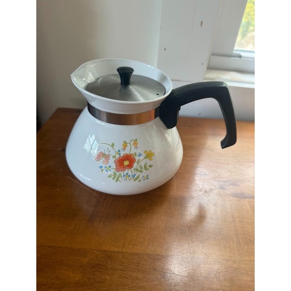 Vintage Corning Ware Floral Bouquet 6 Cup Teapot P-104 Metal Lid Retro MCM Clean